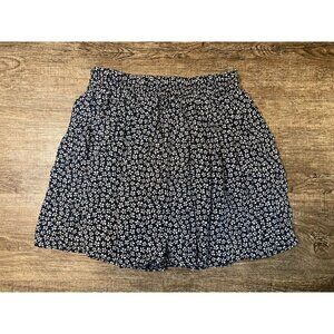 Vintage Brandy ❤️ Melville Navy Floral Pleated Skater Mini Skirt Size Small